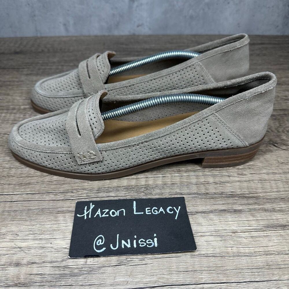 Lucky Brand~Women's~Tan Perforated‎ Suede Leather Loafers Flats~Size 7.5